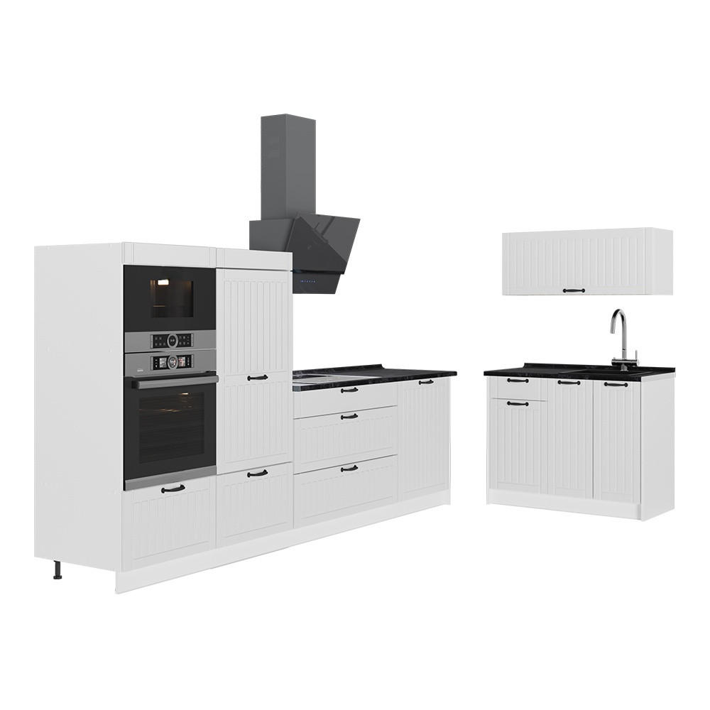 KÜCHENZEILE Fame-Line, Weiß Landhaus/Weiß, 380 cm ohne Arbeitsplatte - Weiß, Holzwerkstoff (380/153.6/51.6cm) - Vicco