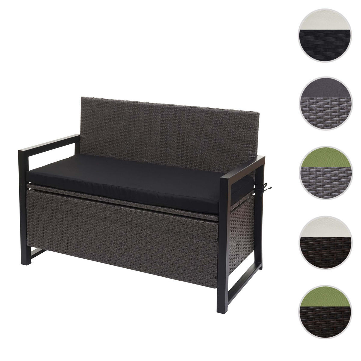POLY-RATTAN 2ER SITZBANK Grau, Schwarz - Schwarz/Grau, Kunststoff (117/87/57cm) - MCW