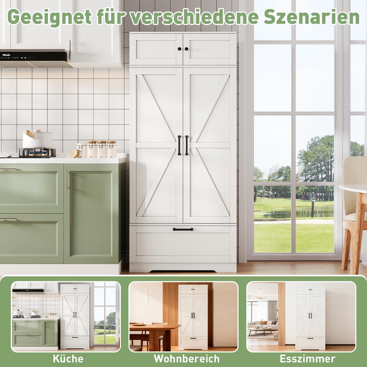 BUFFET 80/40/180 cm Weiß mit verstellbaren Einlegeböden, 1 Schubladen und Weinregal - Weiß, Holz (80/180/40cm) - Oxeza