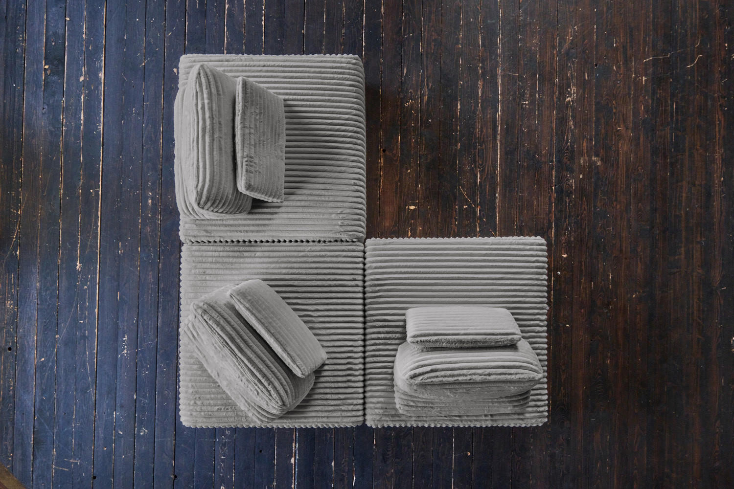 Thumbnail - Kawola Modulsofa, Grau, Textil, Echtholz, 3-Sitzer, Füllung: Schaumstoff, 222x84x222 cm, Wohnzimmer, Sofas & Couches, So...