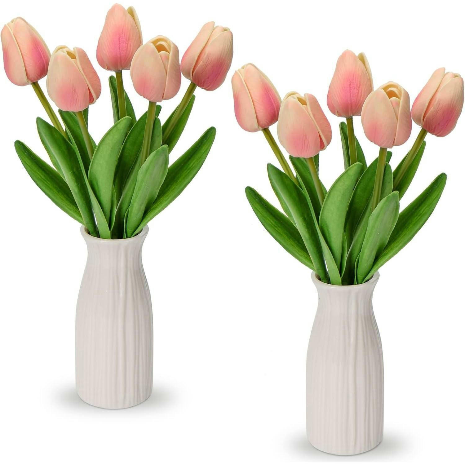 KUNSTBLUMEN Tulpenbund mit Vase Light Rosa 30 cm - Rosa, Keramik (27cm)