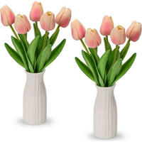 KUNSTBLUMEN Tulpenbund mit Vase Light Rosa 30 cm - Rosa, Keramik (27cm)