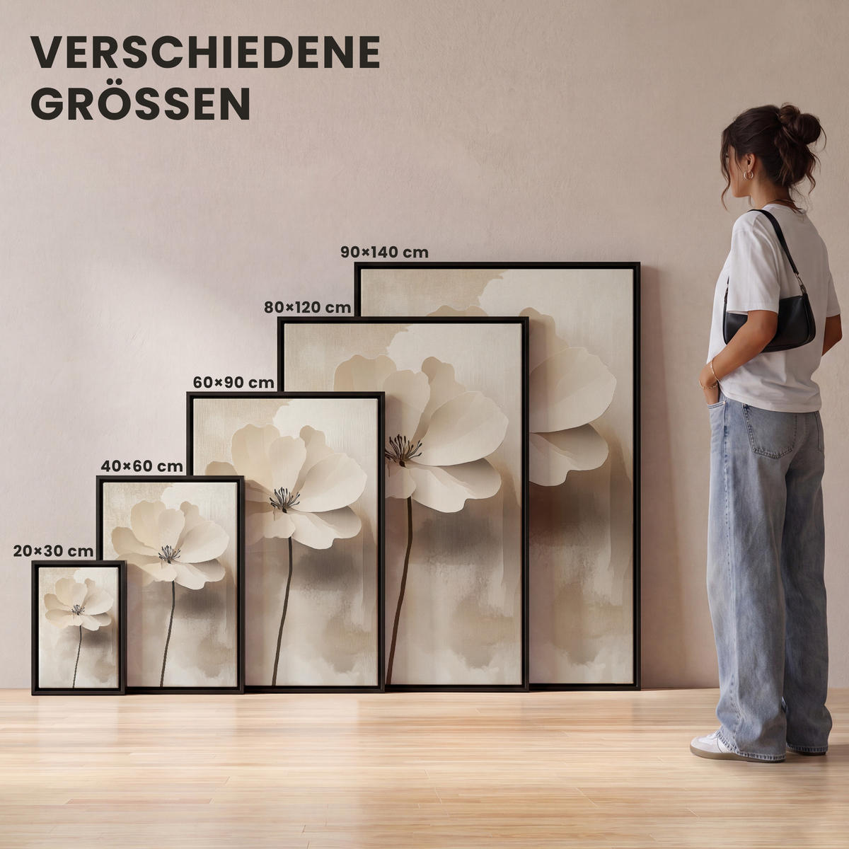 LEINWAND Bilder mit Rahmen - Blume - Beige - Farbe - Schatten - 20x30 - Creme, Textil (20/30cm) - MuchoWow