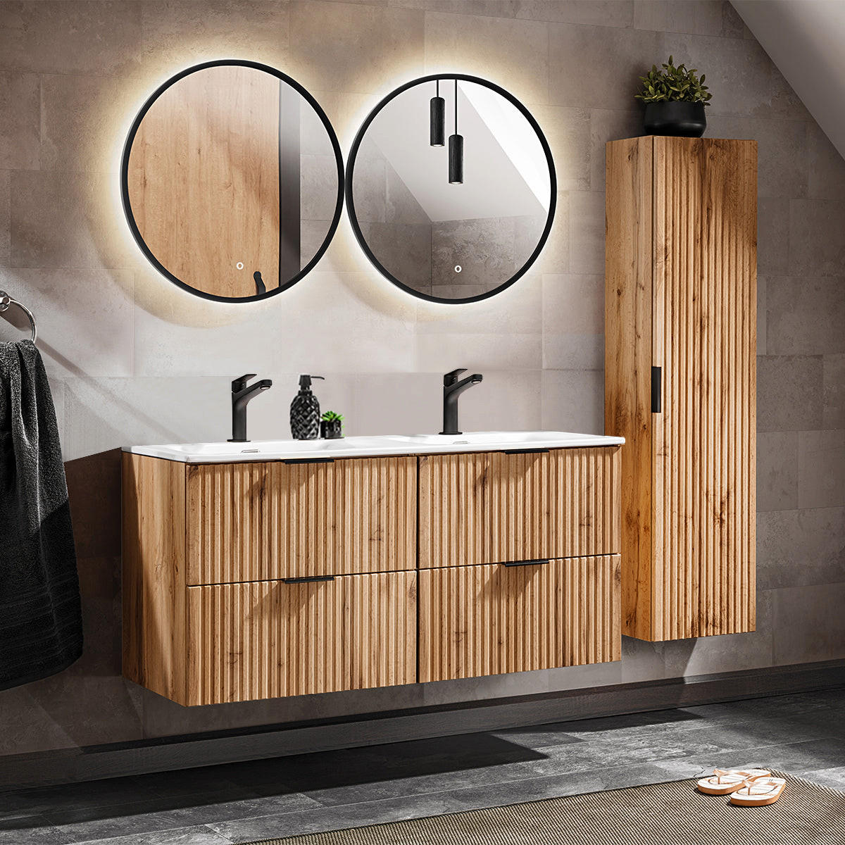 BADMÖBEL 120.4cm Adriel 2er-Set Holz in Eichenoptik - Braun, Holzwerkstoff (120.4/57/46cm) - Petits-meubles