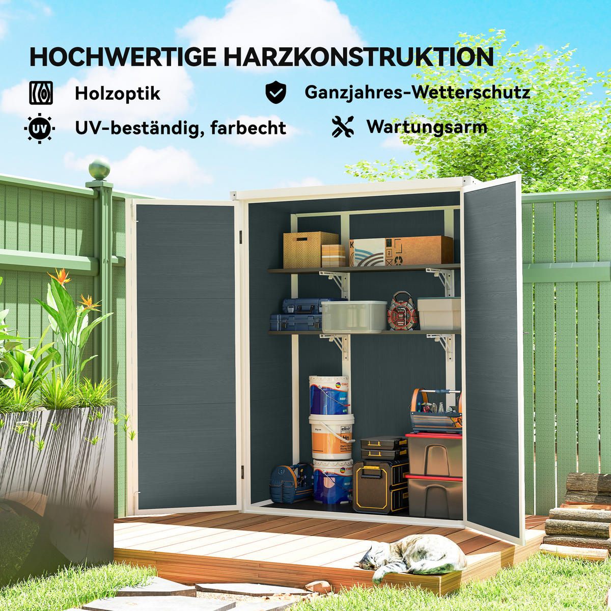 GERÄTESCHUPPEN Kunststoff Aluminium Grau - Grau, Kunststoff (68.5/170/134cm) - Outsunny