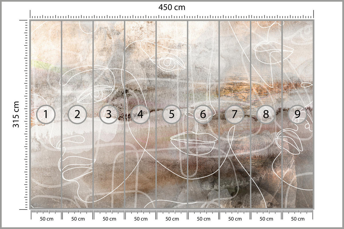 FOTOTAPETE für Wohnzimmer Gesichter Abstraktion 450x315 - Beige/Braun, Papier (450/315cm) - Muralo