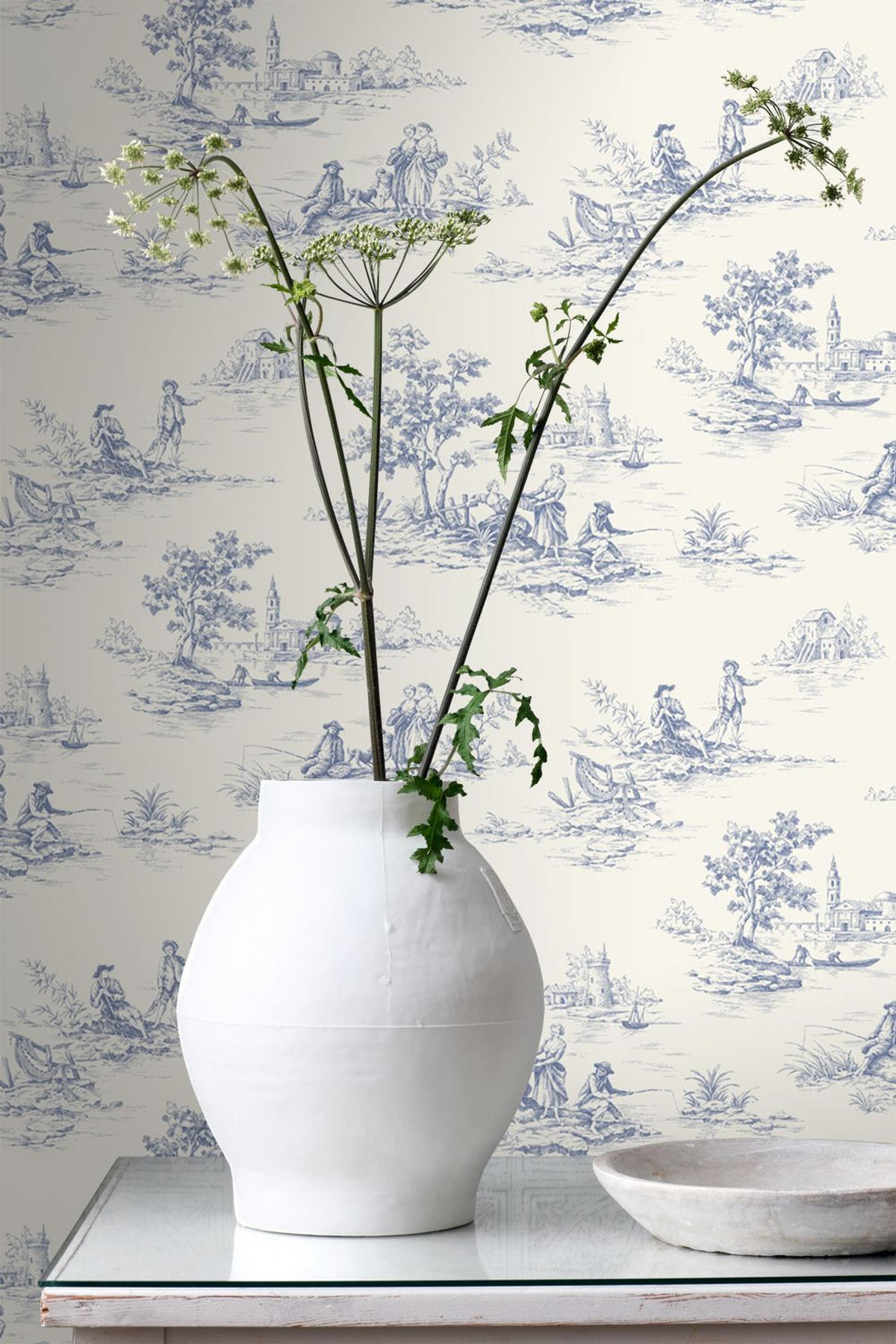 TAPETE Toile de Jouy 50 x 900 cm - Weiß, Papier (50/900cm) - ESTAhome