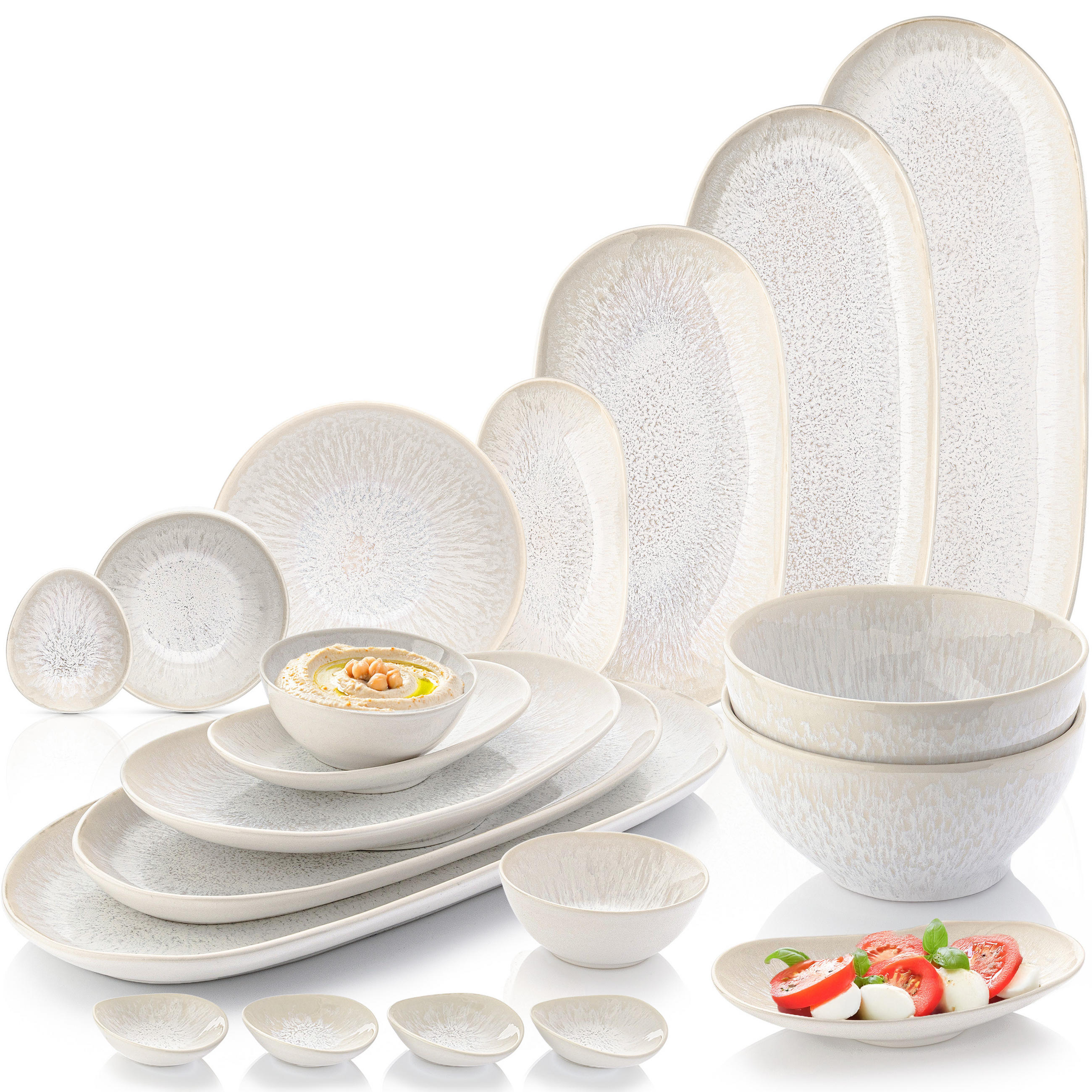 SERVIERPLATTEN Set Korfu - 15 teilig - Creme, Keramik (15/8/36cm) - Sänger