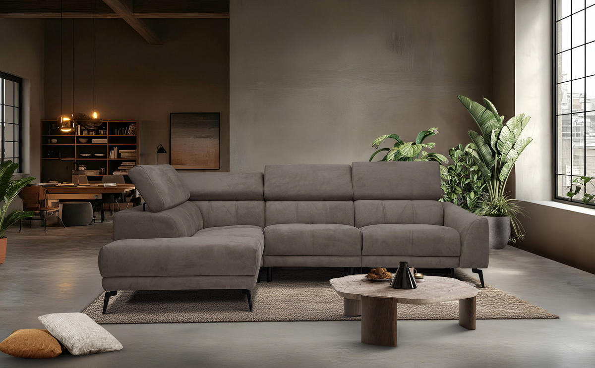 ECKSOFA LARS 5-Sitzer, 1 Relax, verstellbare Kopfstützen, taupe - Taupe/Schwarz, Holzwerkstoff/Textil (284/201cm) - Courtois Laville