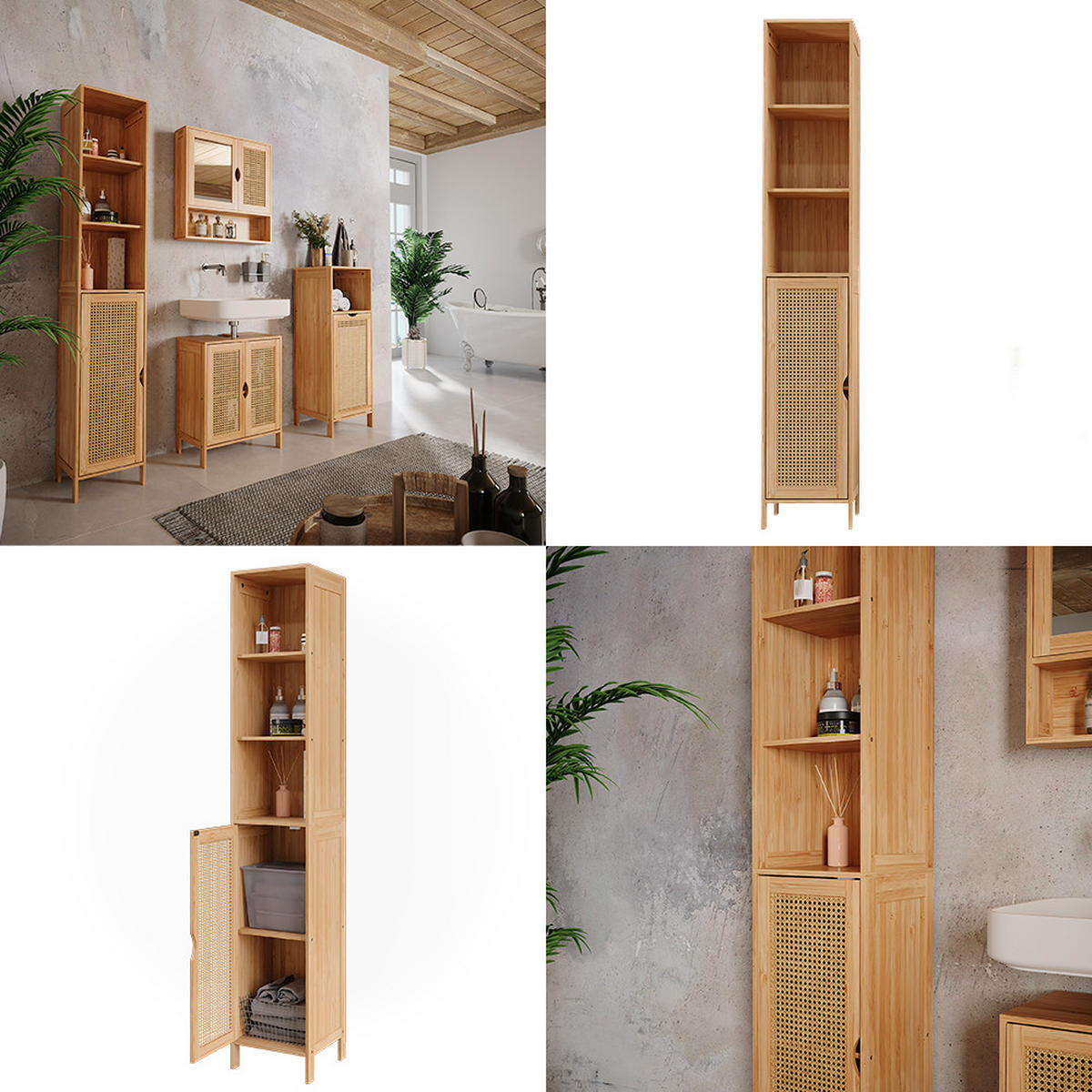 BADSCHRANK Liora Bambus 30 x 170 cm - Grün, Holzwerkstoff (30/170/29cm) - Vicco