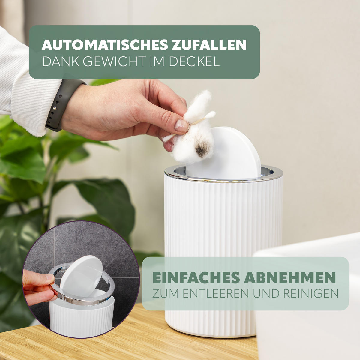 MINI-KOSMETIKEIMER 1,5 Liter, GAVELLO weiß, Kunststoff - Weiß, Kunststoff (12.5/16.3/12.5cm) - bremermann