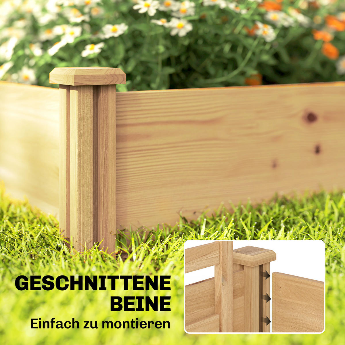 HOCHBEET DE-05397 Mit 3 Spalieren, Trennwand Natur - Naturfarben, Holz (240/102/125cm) - ComfortXL