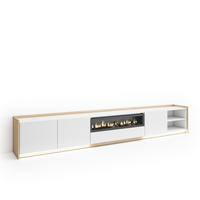 LOWBOARD, Weiß und Eiche, 310/37/50cm, Kamin mit Feuereffekt - Weiß, Holzwerkstoff (310/50/37cm) - Skraut Home