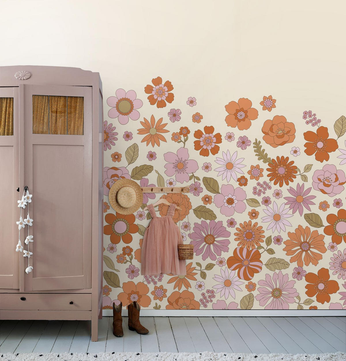 FOTOTAPETE Retro Blumen 2.5 x 2.79 m - Lila, Papier (250/279cm) - ESTAhome