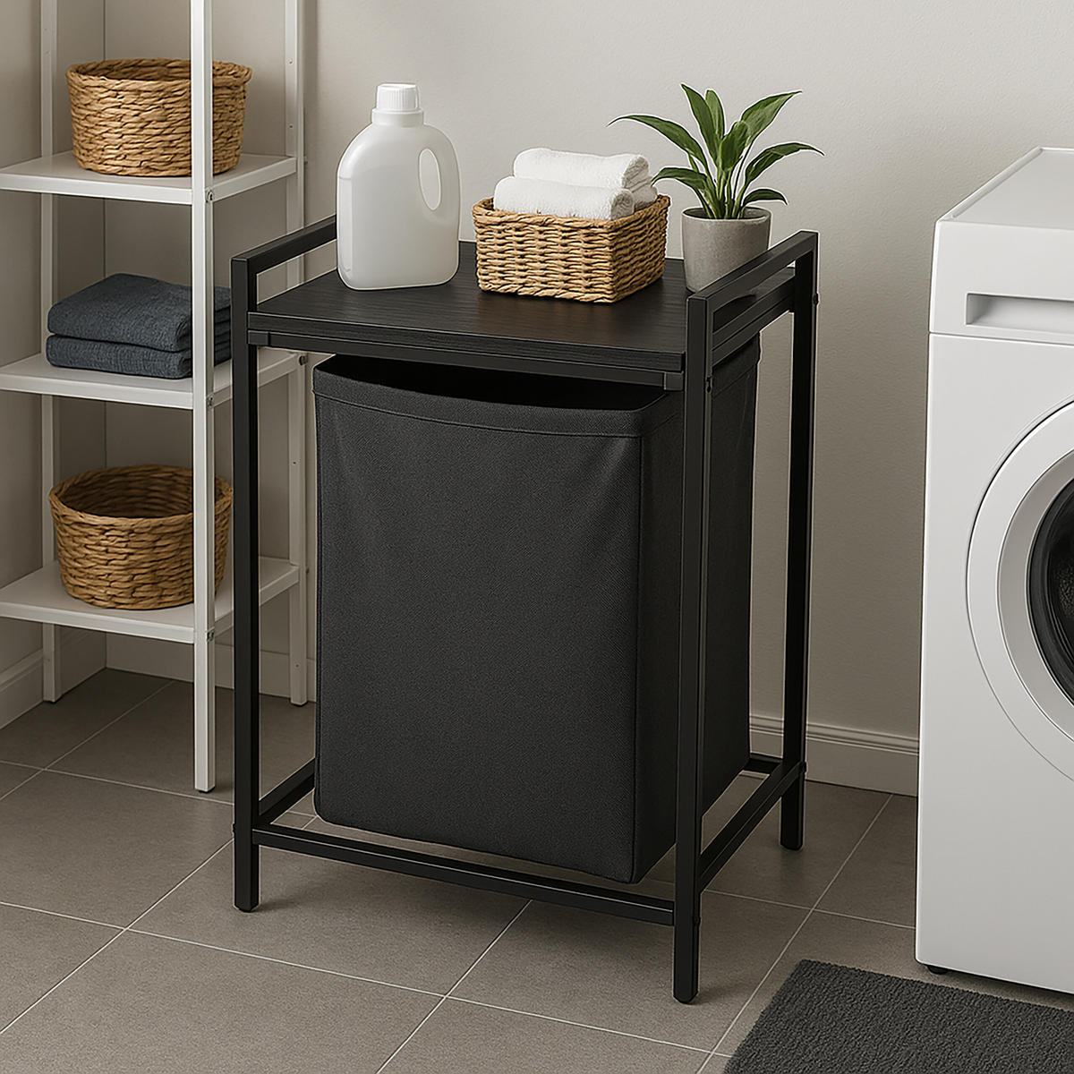 WÄSCHESAMMLER - Anthrazit, Holzwerkstoff/Textil (50/72/33cm) - Relaxdays