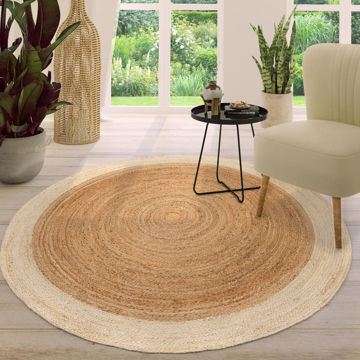 FLACHWEBETEPPICH Cutout Elfenbein Ø 160 cm - Weiß, Naturmaterialien (160/160cm) - TT Home