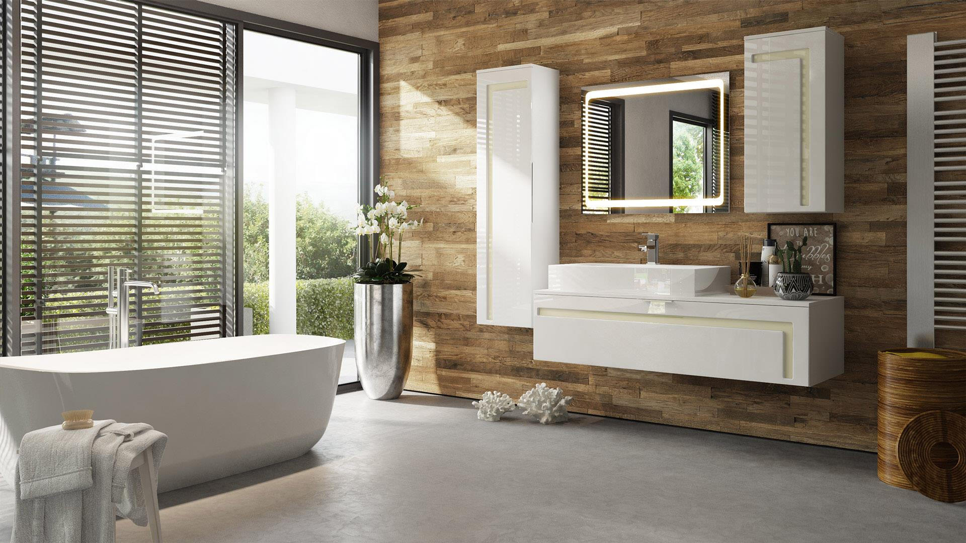 BADMÖBELSET Aloha Absetzungen in Creme Hochglanz - Creme, Holzwerkstoff (210/185/51cm) - Vladon