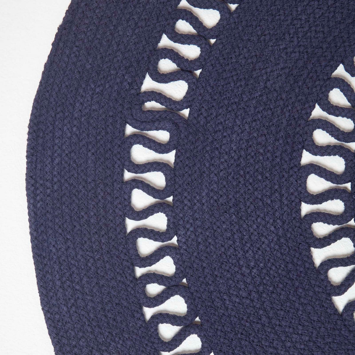 TEPPICH geflochten rund mit Häkel-Muster 70 cm - Dunkelblau, Textil (70/70cm) - Homescapes