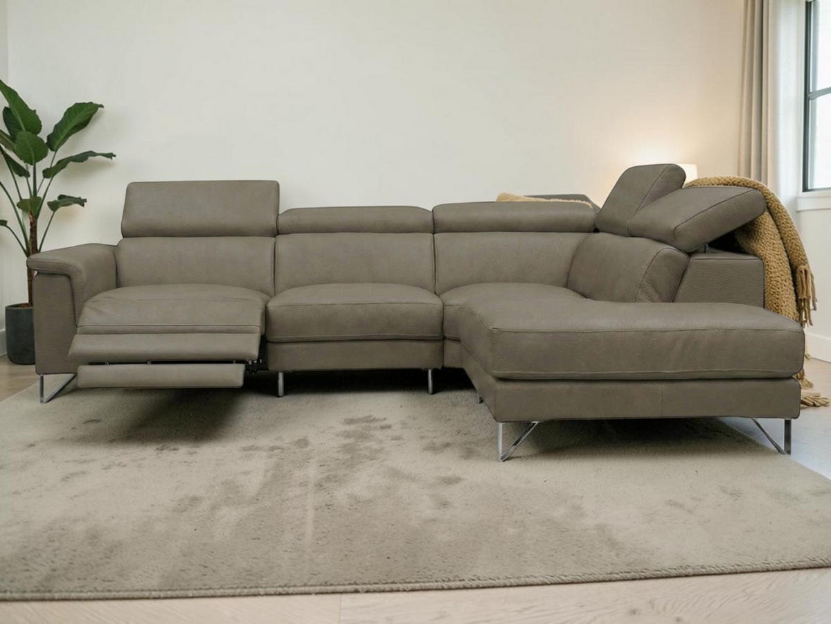 ECKSOFA Antares Echtleder mit 1 x Relaxfunktion Greige - Greige, Leder/Metall (276/224cm)