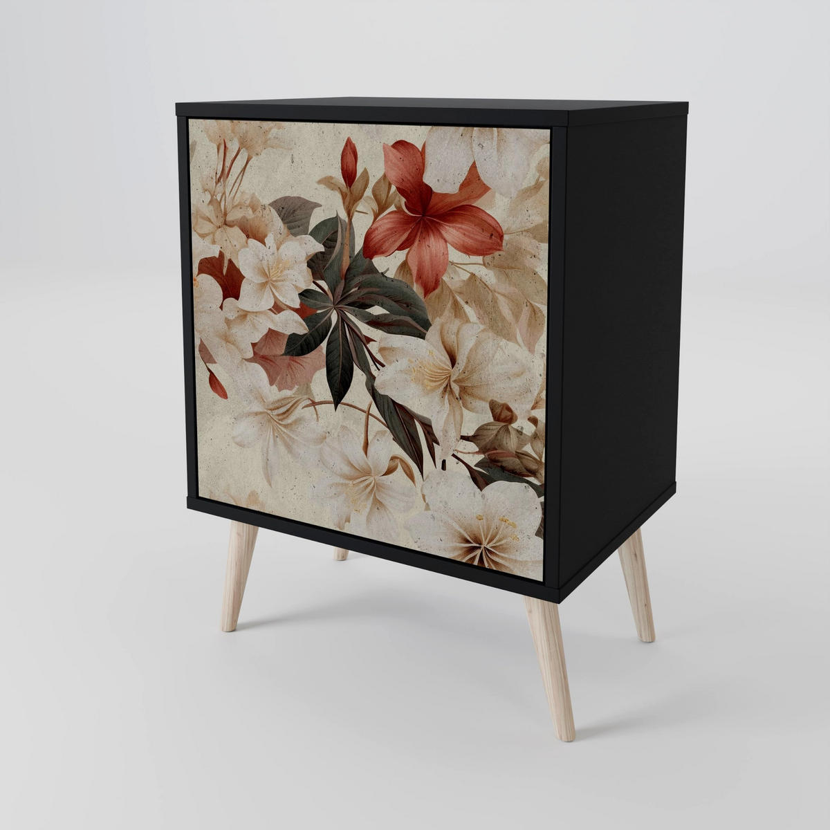 SIDEBOARD PETAL HARMONY, Schwarz, 57,5x42x70,5 cm, Schwarze Metall-Sternfüße - Multicolor/Schwarz, Holzwerkstoff/Metall (57.5/70.5/42cm) - SpaceRebels