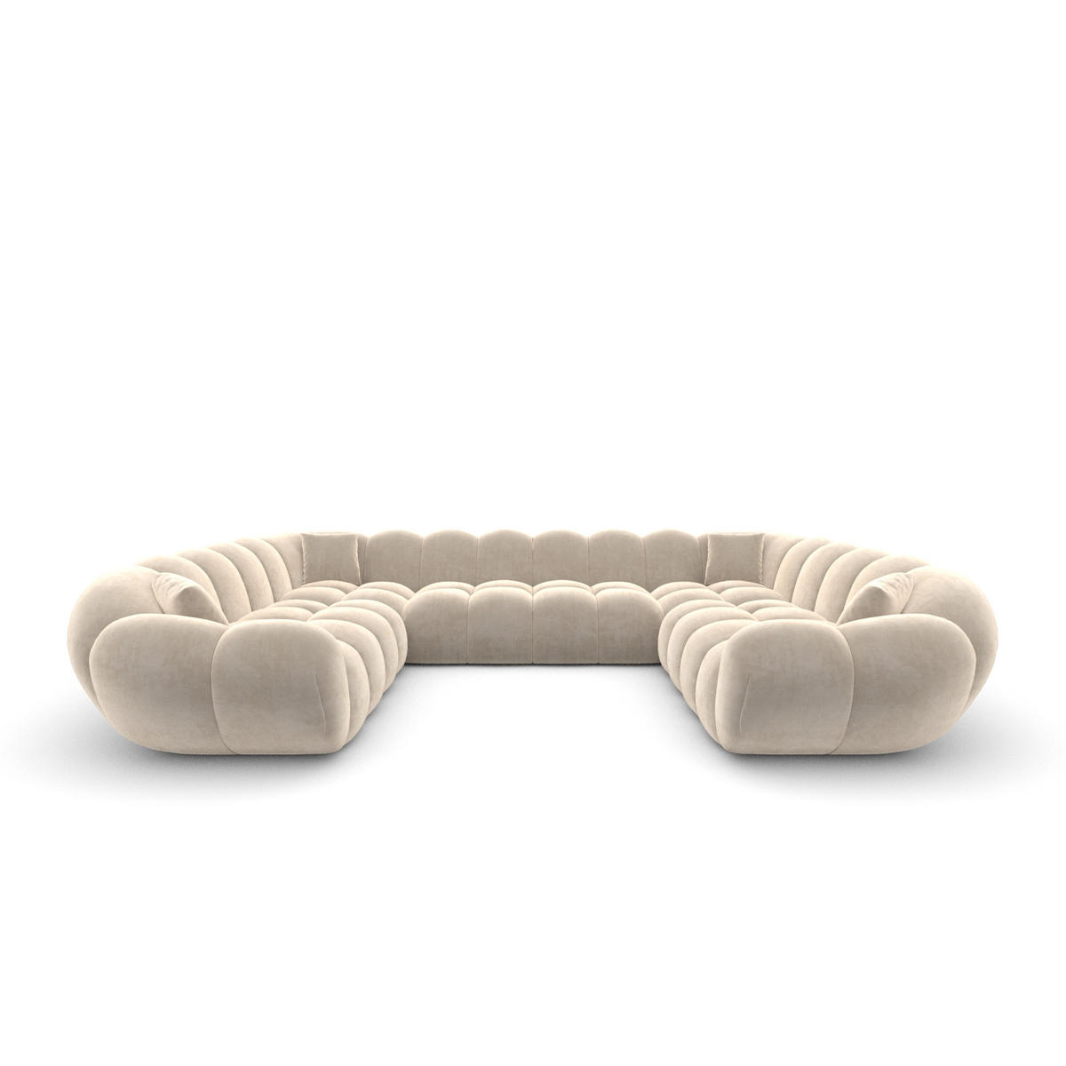 WOHNLANDSCHAFT Liva Creme Samtstoff U-Form XXL Panorama - Creme, Textil (316/70/258cm) - VAROYAL