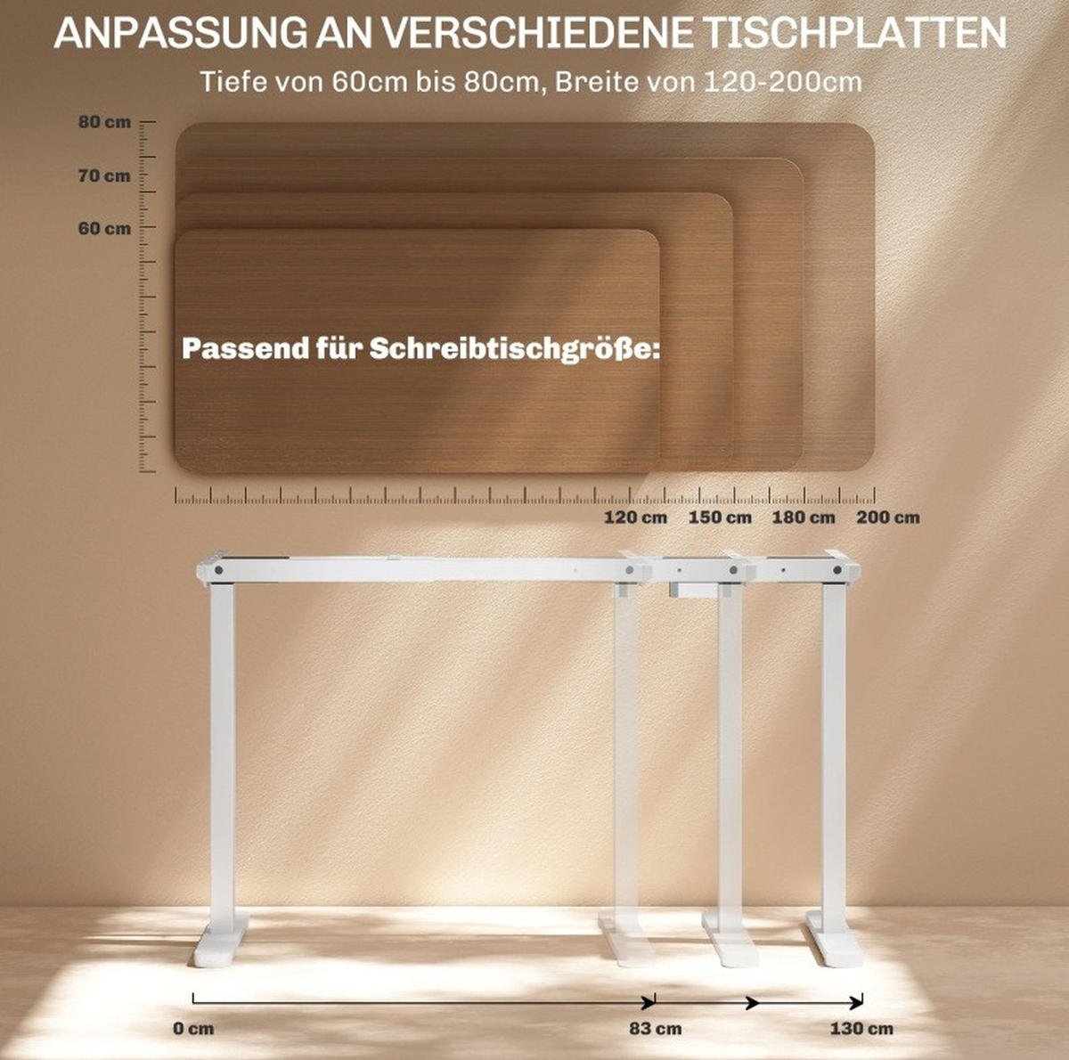 SCHREIBTISCHGESTELL elektrisch höhenverstellbar 70-118 cm Stahl White - Weiß, Metall (83/45/118cm) - Meubliv