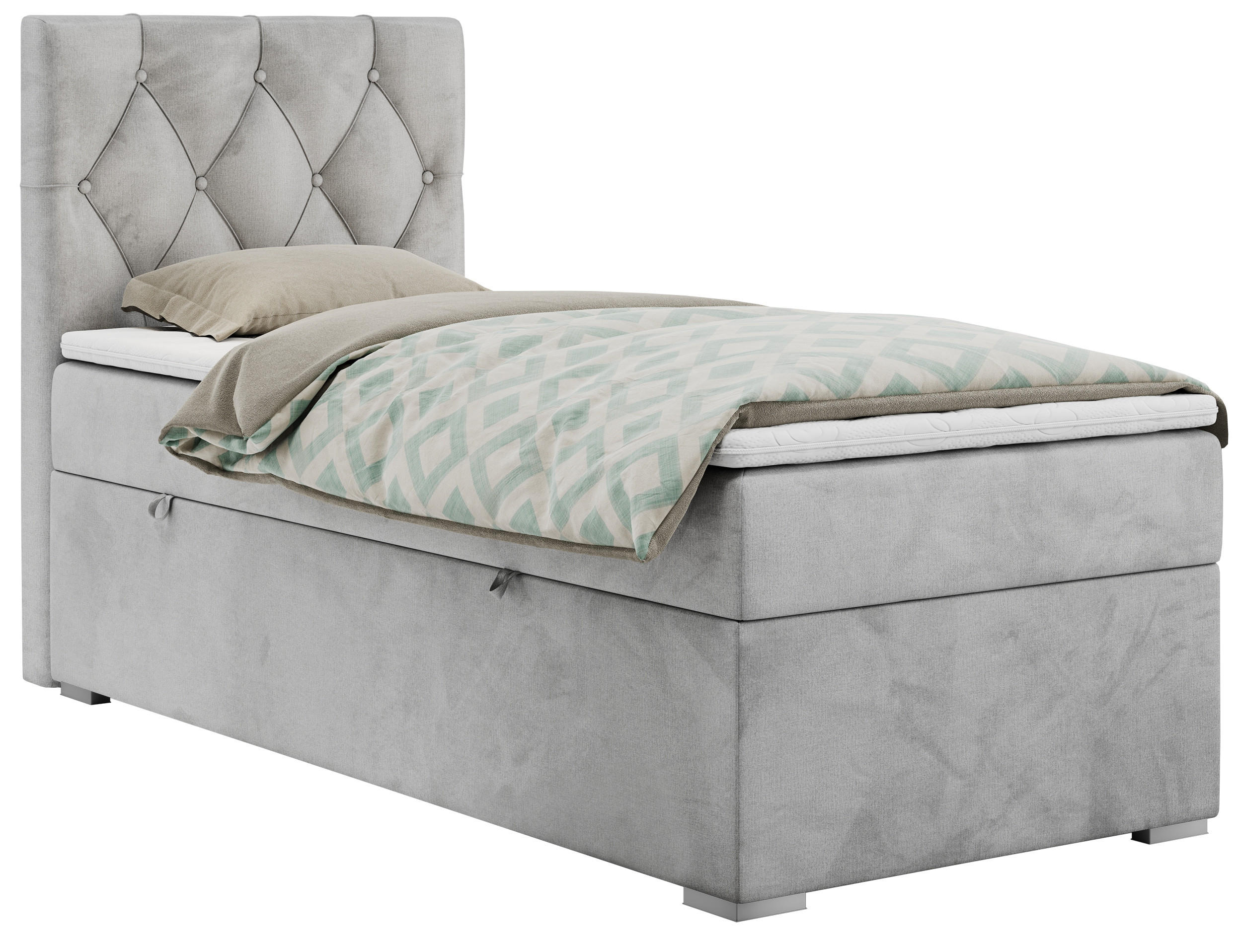 BOXBETT ALDA 90/200 Hellgrau Velvet - H4 - Links Seite - Hellgrau, Holz/Textil (90/200cm) - MKS