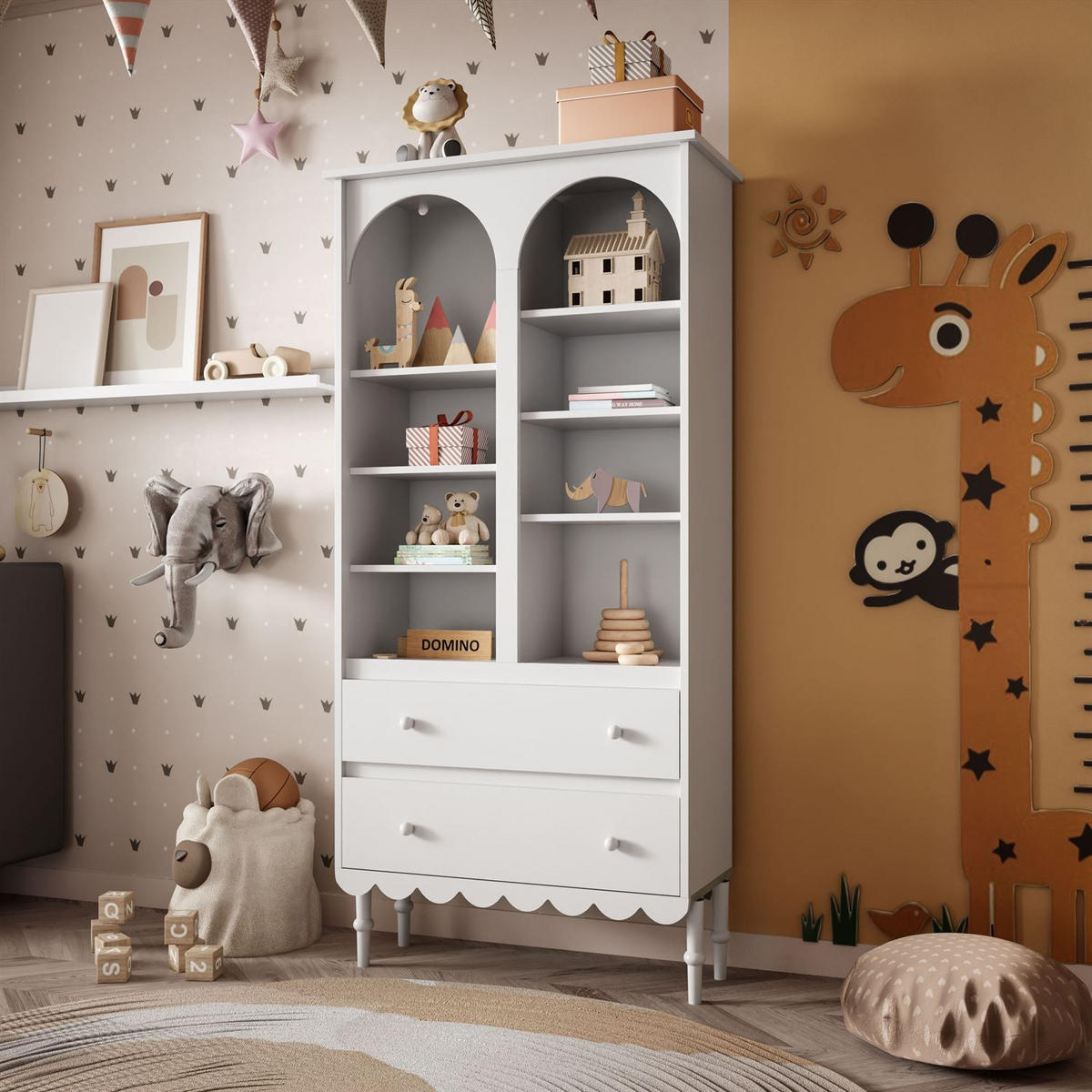 BABYREGAL BABUSHKA – Hohes Kinderregal, Weiß - Weiß, Holzwerkstoff (84/183/37cm)