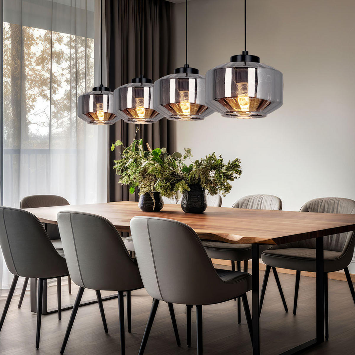 HÄNGELEUCHTE Metall Glas Schwarz - Schwarz, Glas (96/18/120cm) - Globo Lighting