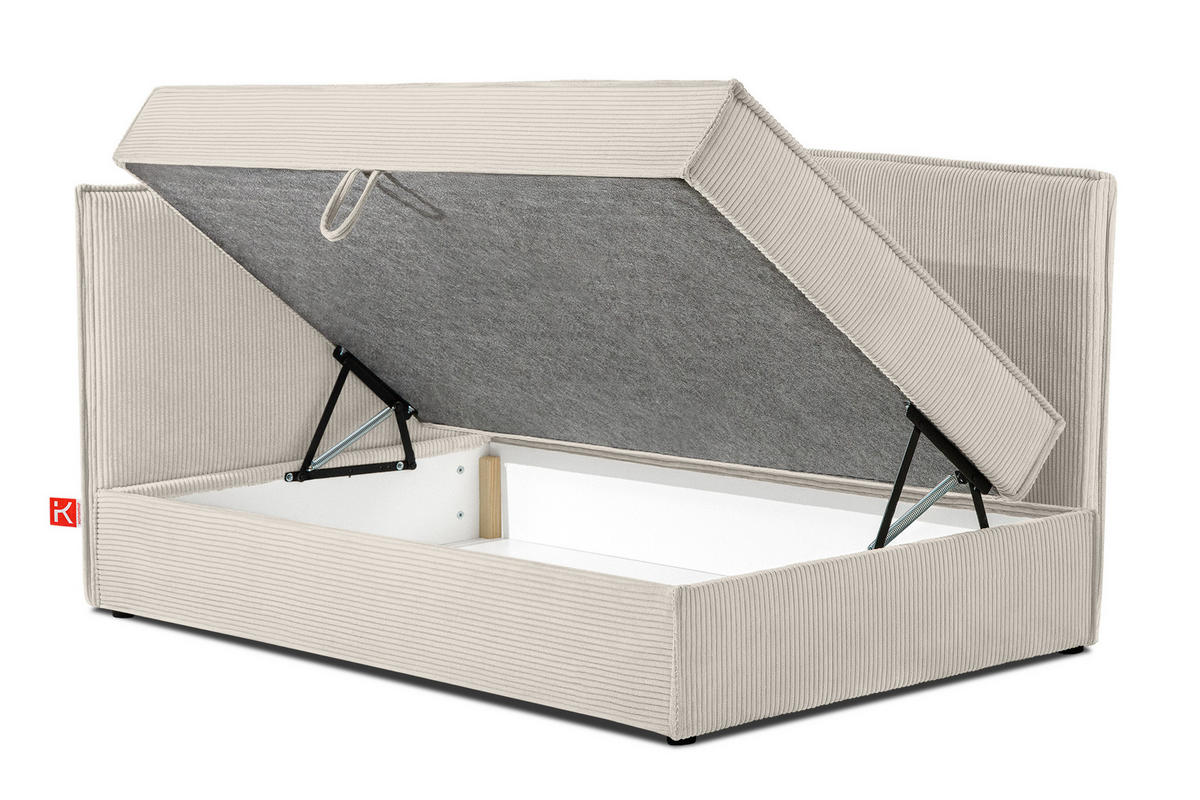 JUGENDBETT ROTI Einzelbett mit Bettkasten, 90x200cm, Bett mit Bonellmatratze, mit Rückenlehne - Creme/Schwarz, Holz/Holzwerkstoff (92/200cm) - KONSIMO®