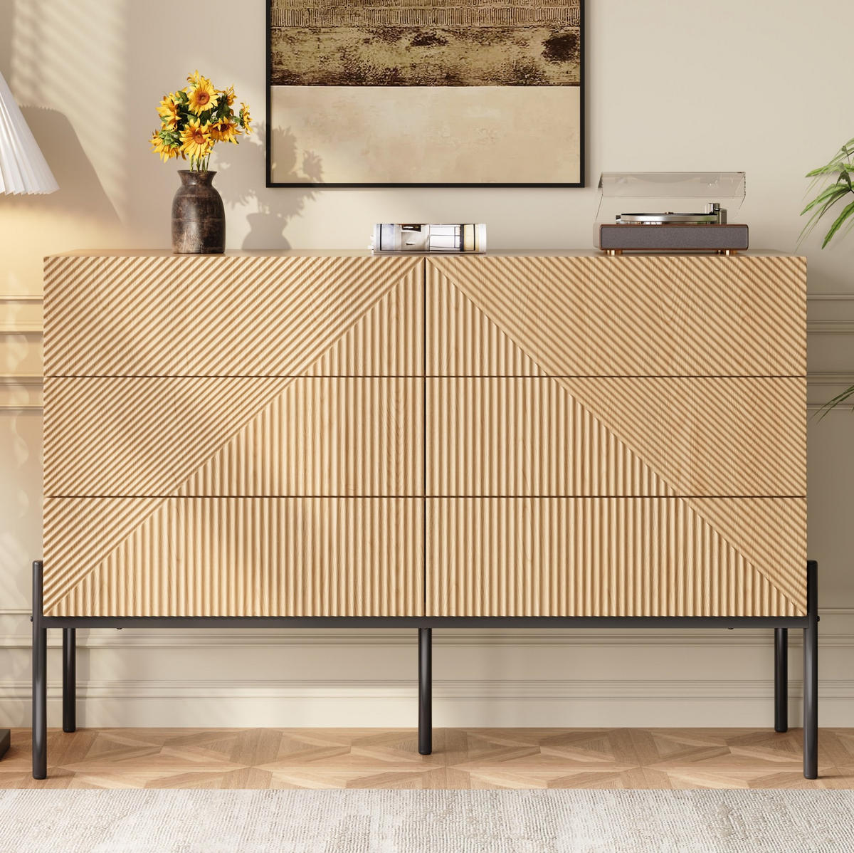 SIDEBOARD 115,5/38/75 cm mit 6 Schubladen in Natur mit 3D-Struktur - Naturfarben, Holzwerkstoff (115.5/75/38cm) - BEAOK