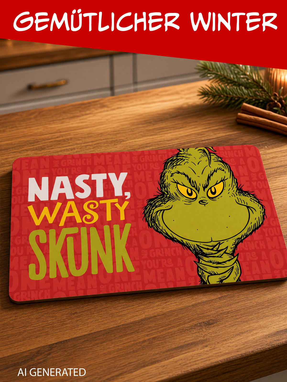 BRETTCHEN The Grinch Nasty Wasty Skunk Rot 14,5 x 23,5 cm - Rot, Kunststoff (14.5/23.5cm) - United Labels