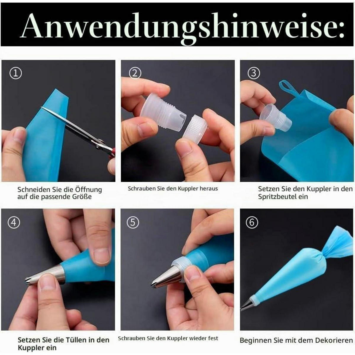 SPRITZBEUTEL Set 55-teilig mit Tüllen aus Edelstahl und Silikon - Hellblau, Metall (19.5/4/35.6cm)