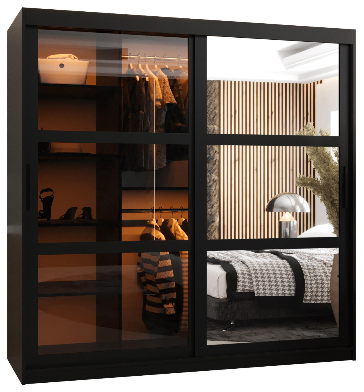 SCHWEBETÜRENSCHRANK 200/180/62 2-türig - Schwarz, Holz/Kunststoff (180/200/62cm) - Abiks Möbel
