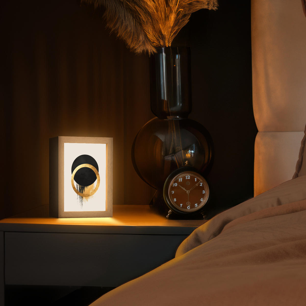 STOLNÍ LAMPA Abstraktní design - Černý kruh - Skvrny od barvy 15x20 cm - jantarová, kompozitní dřevo (8/15/20cm) - OnlyWow