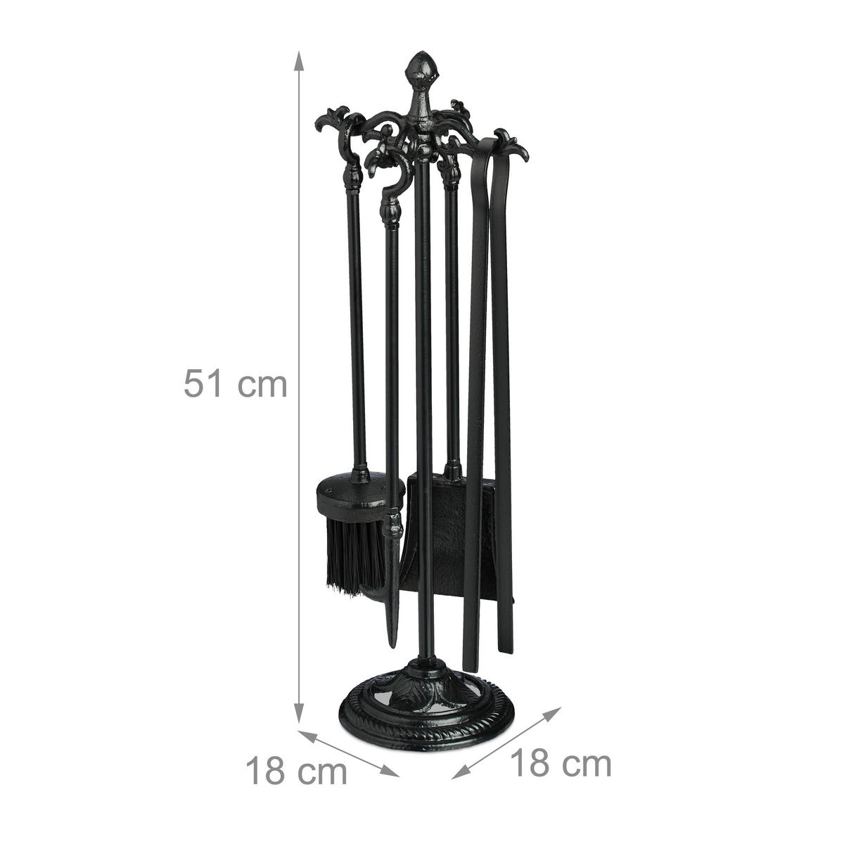 5-TLG.KAMINBESTECK-SET - Schwarz, Metall (18/51/18cm) - Relaxdays