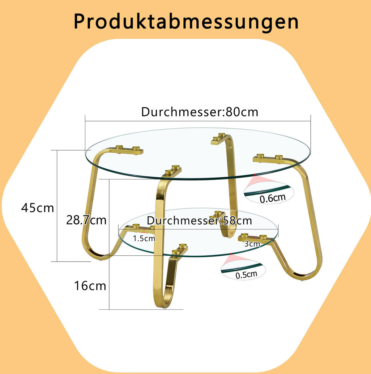 COUCHTISCH 80/80/45 cm gold aus Metall mit 2 Ebenen - Goldfarben, Metall (80/80/45cm) - OKWISH