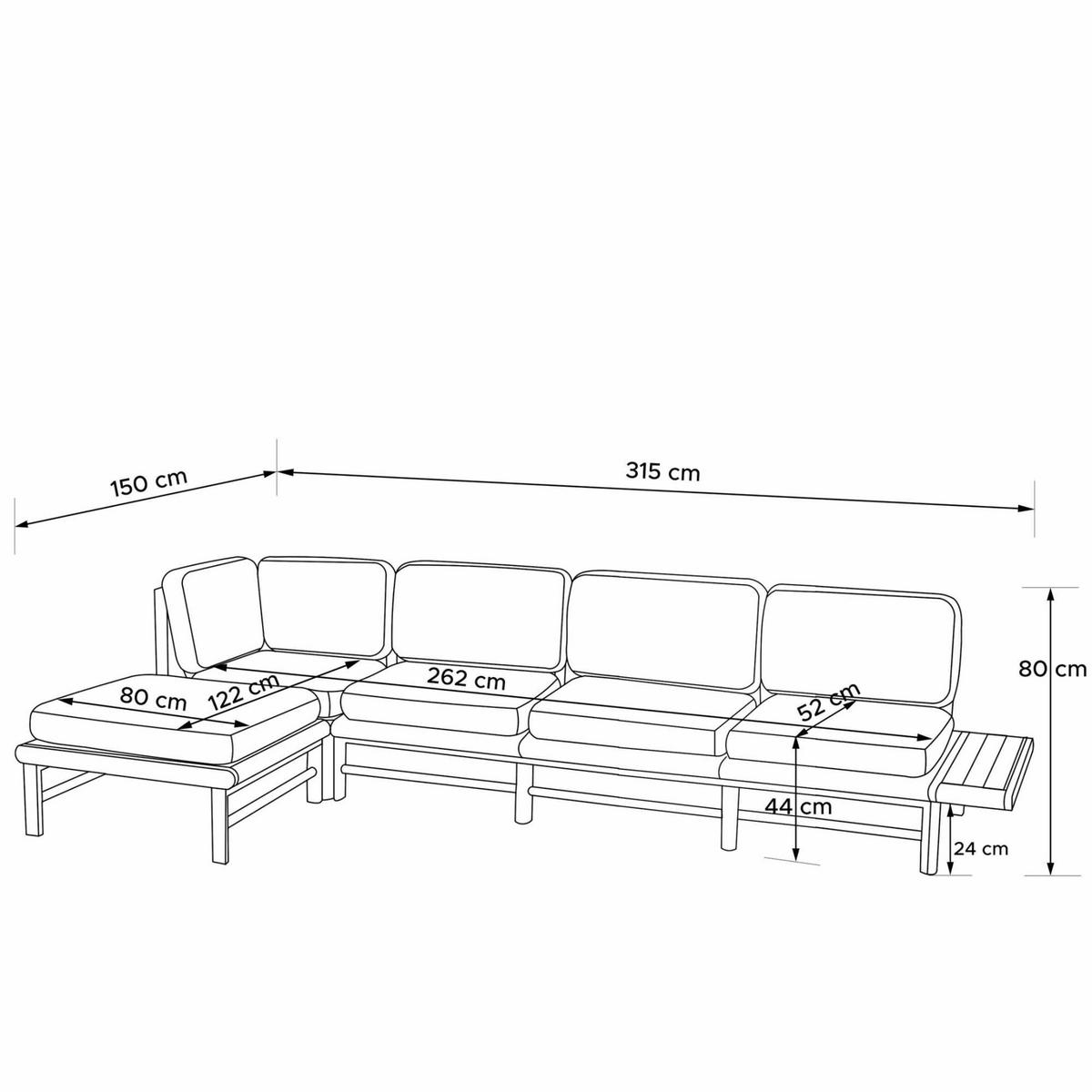 LOUNGESOFA ATREDA links - Grau, Holz/Textil (315/80/150cm) - KONSIMO®