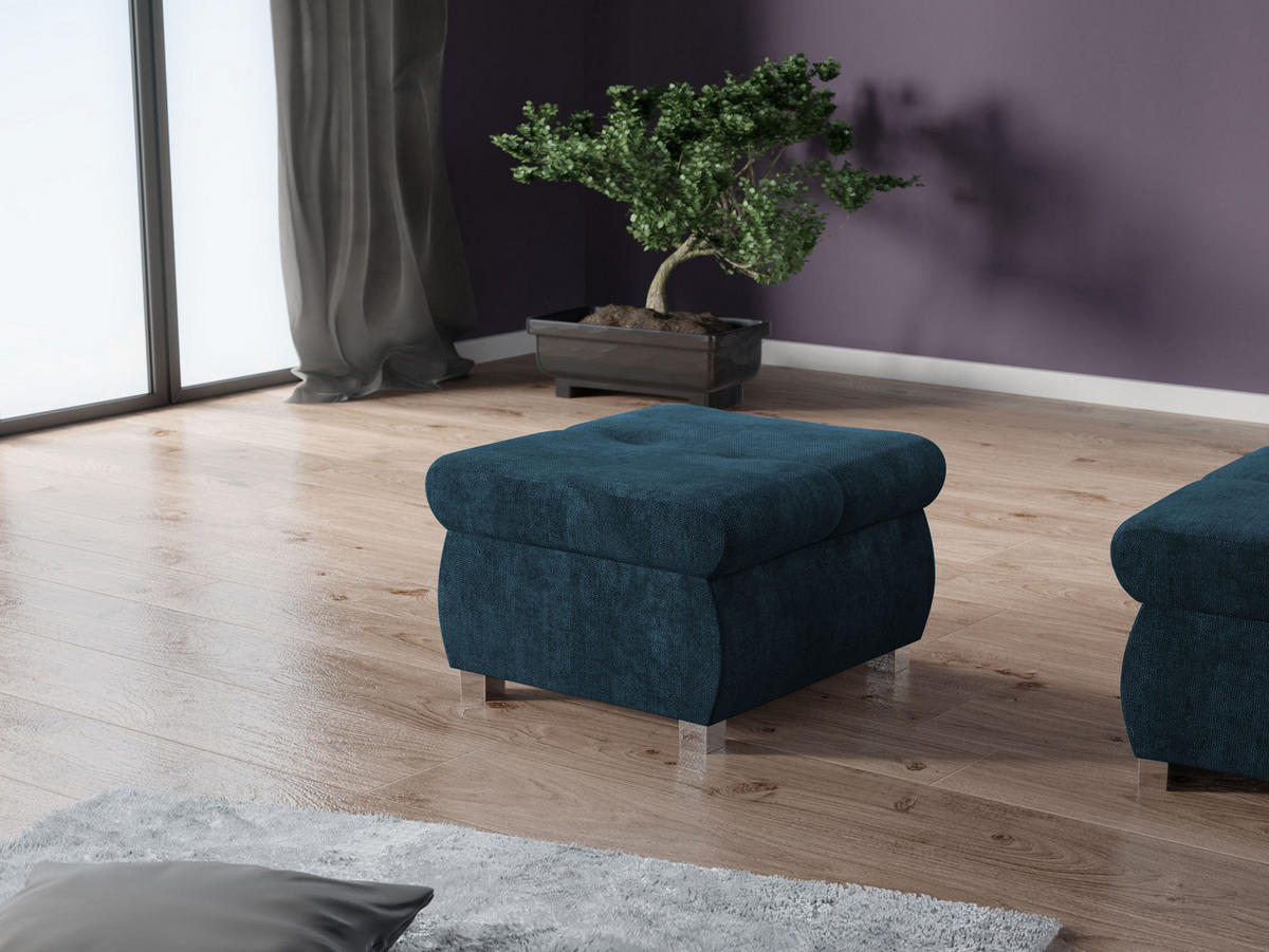 POLSTERHOCKER Orkan Klein - Blau/Silberfarben, Holz/Textil (60/39/60cm) - MIRJAN24