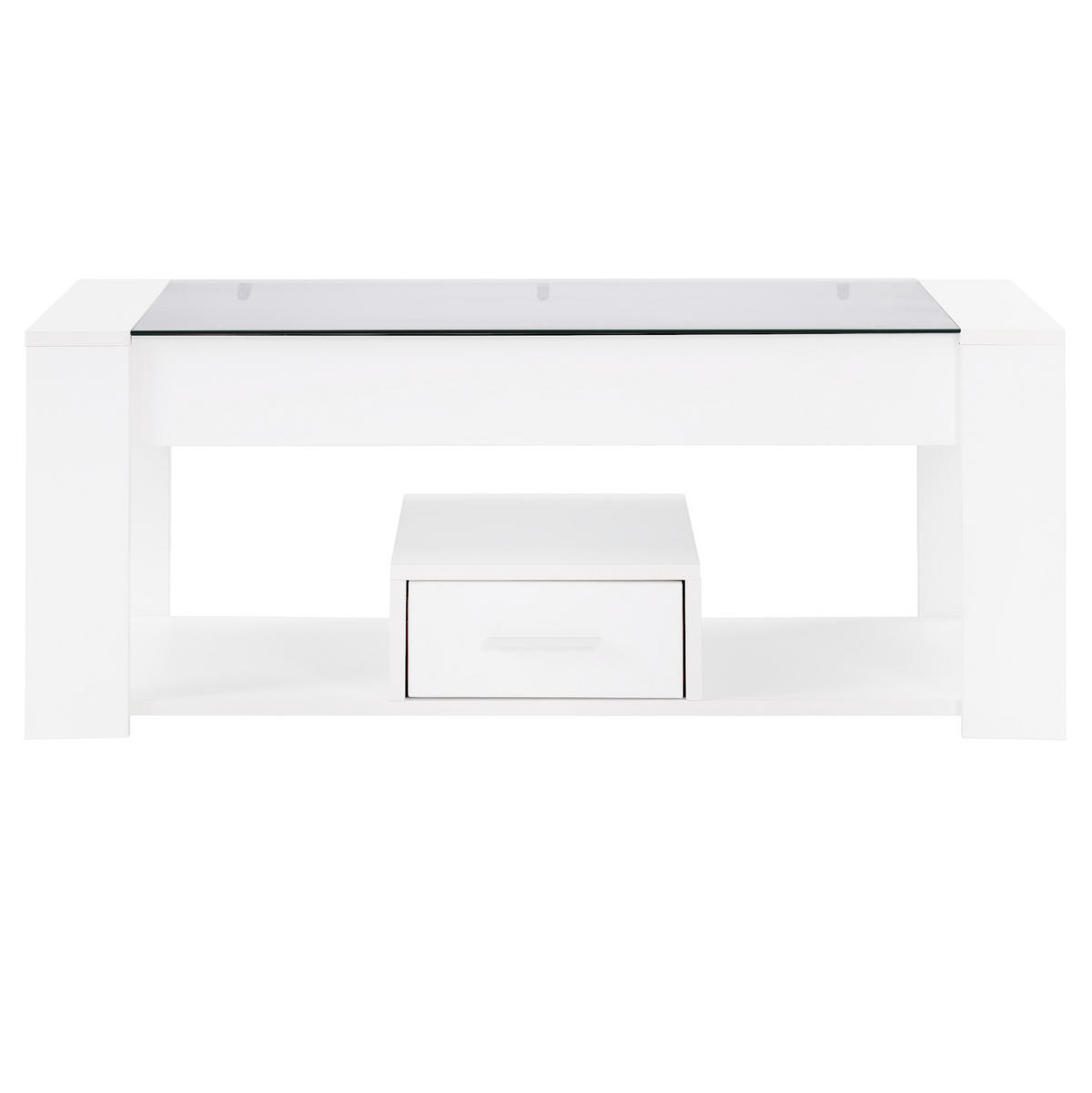 COUCHTISCH, weiße Glasplatte, Spanplatte, 2 Schubladen & offenes Fach, 100/50/40 cm,weiß - Weiß, Holzwerkstoff (100/50/40cm) - Redom