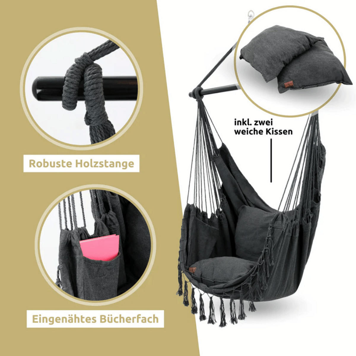 HÄNGESESSEL Indoor ohne Gestell MELA Anthrazit - Anthrazit, Textil (100/120/100cm) - DELUKE