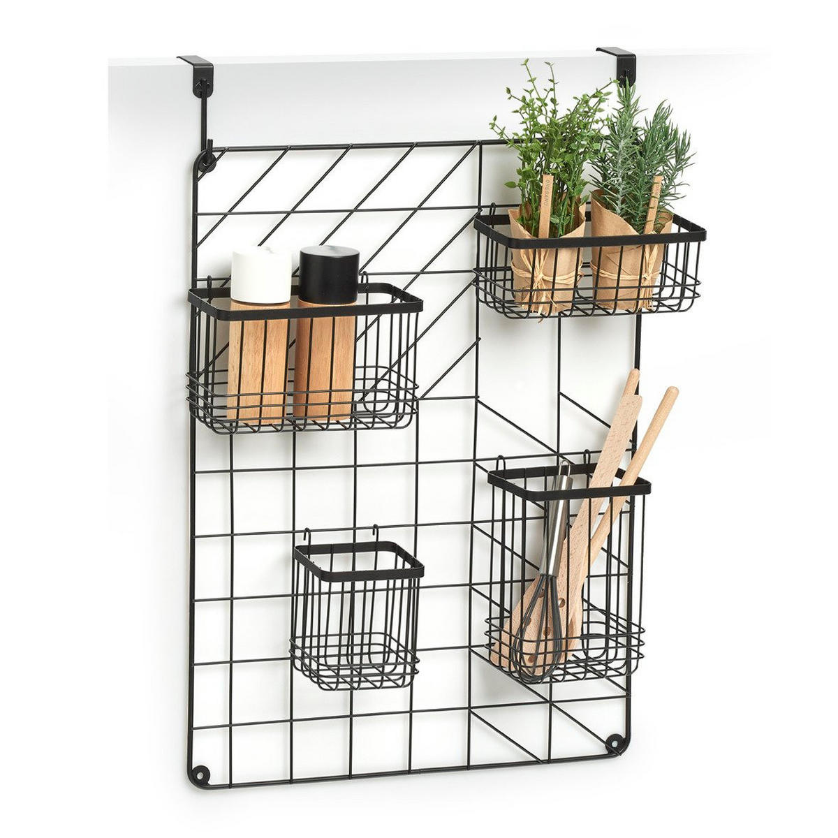 KÜCHENORGANIZER zum Aufhängen an der Tür+5 Körbe 46/12/60 cm - Schwarz, Metall (12/60/46cm) - ZELLER
