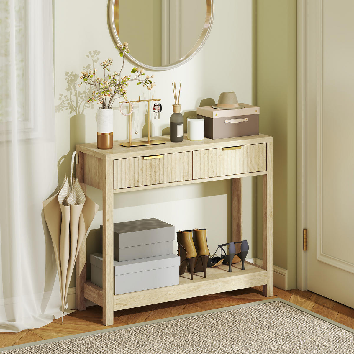KONSOLENTISCH DE-16819 Naturholz - Naturfarben, Holzwerkstoff (90/30/76cm) - ComfortXL
