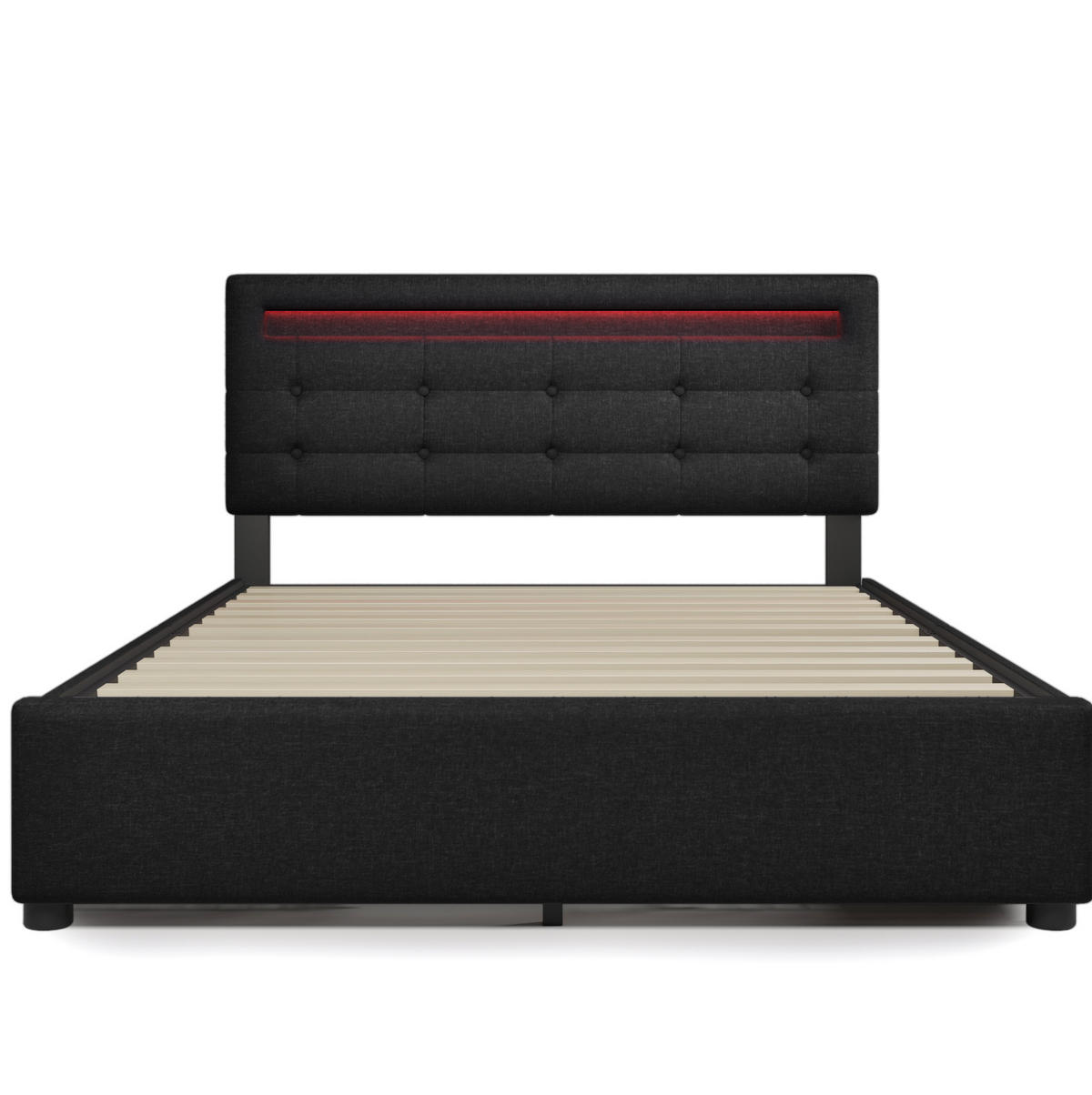 POLSTERBETT mit LED-Beleuchtung 140/200 cm mit 4 Schubladen, höhenverstellbarem Kopfteil - Schwarz, Textil (140/200cm) - BEAOK