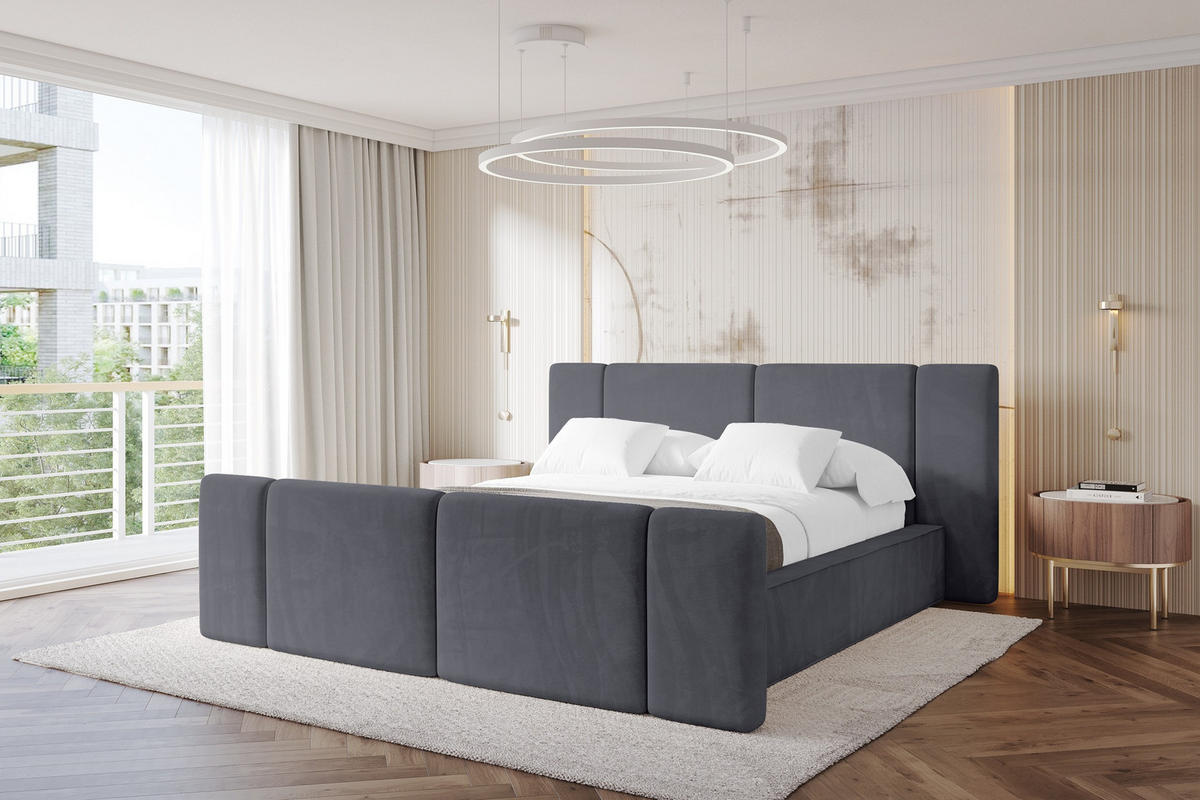 POLSTERBETT mit Bettkasten, Fußteil und Lattenrost, Boxbett ohne Matratze - RIVO-Z 120x200 Dunkelgrau - Dunkelgrau, Holzwerkstoff/Textil (120/200cm) - ALTDECOR