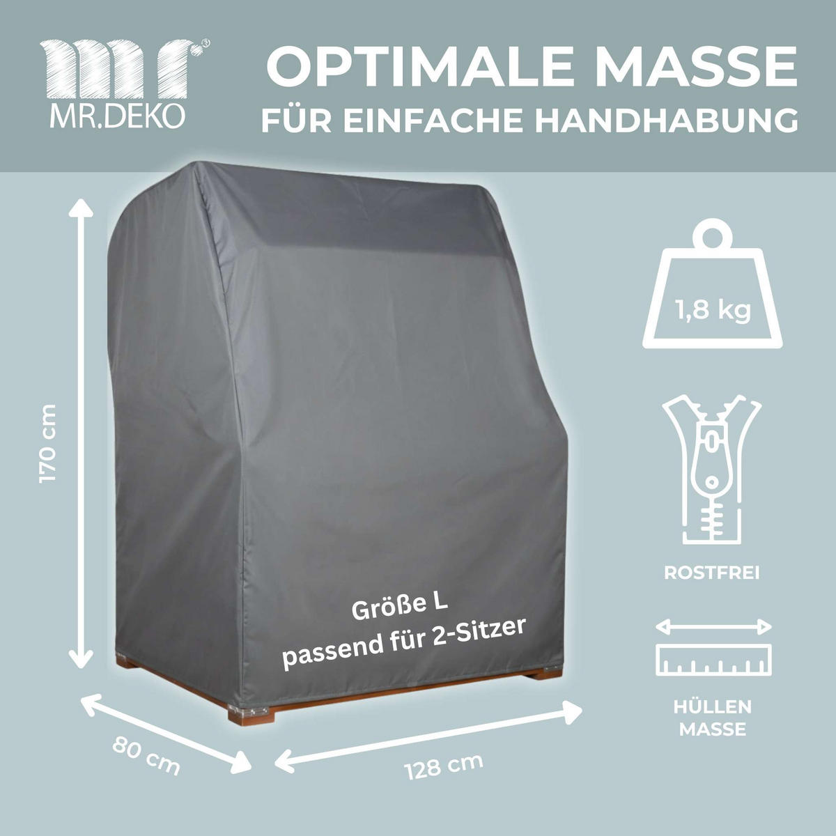 STRANDKORB Abdeckung Aero Protect Gr. L - Grau, Metall (128/170/85cm) - Mr. Deko