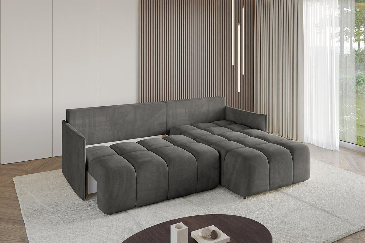 ECKSOFA Ottomane rechts LONLI-L 251x189x68 Anthrazit Velours - Anthrazit, Holzwerkstoff/Kunststoff (189/251cm) - ALTDECOR