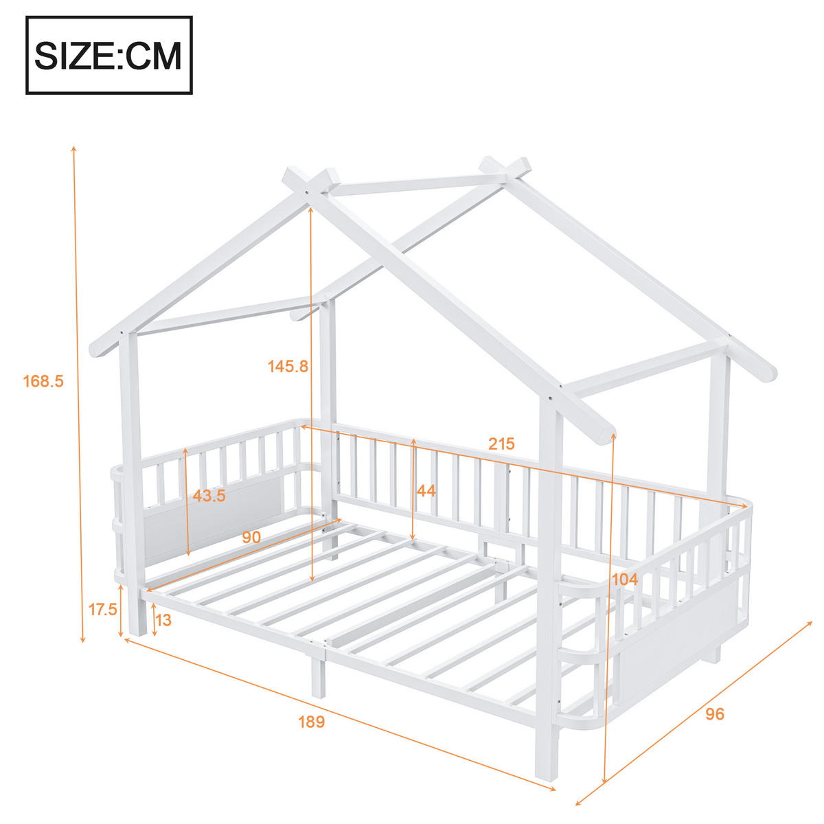 HAUSBETT 90x200 Metall Sicherheitsgitter Weiß - Weiß, Metall (90/200cm) - FLIEKS