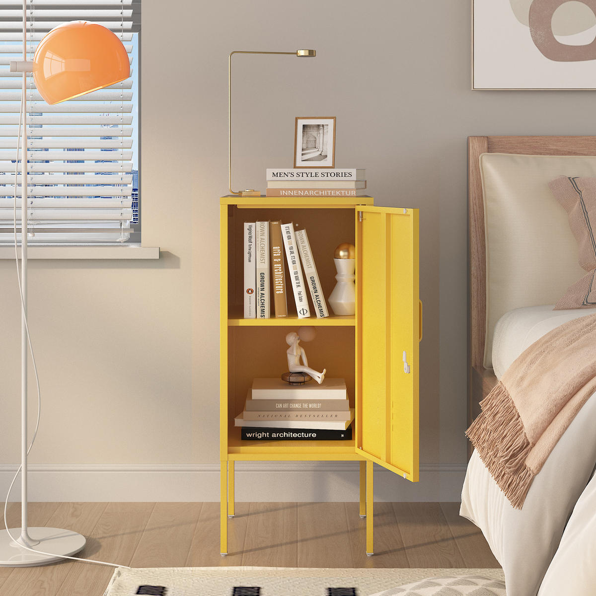 NOČNÍ SKŘÍŇ Hausjärvi - žlutá, kov (35/82/35cm) - [en.casa]