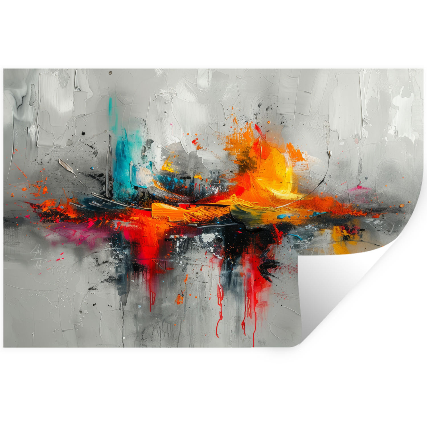 MuchoWow SAMOLEPKA NA ZEĎ Moderní umění - Oranžová - Šedá - Abstraktní 60x40 cm